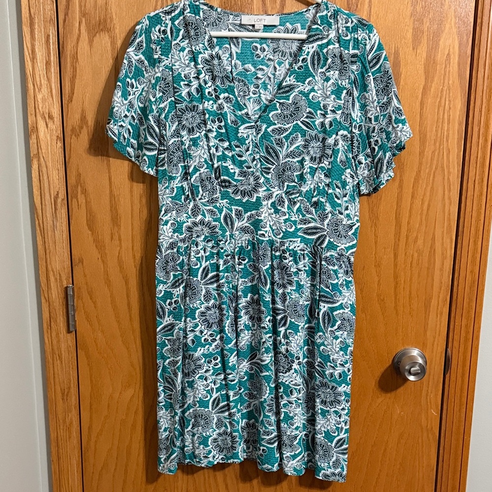 LOFT Turquoise and White Floral Mini Dress